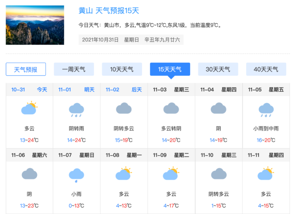 黄山市今日天气预报 据黄山市气象局消息,今天夜里到明天白天,多云