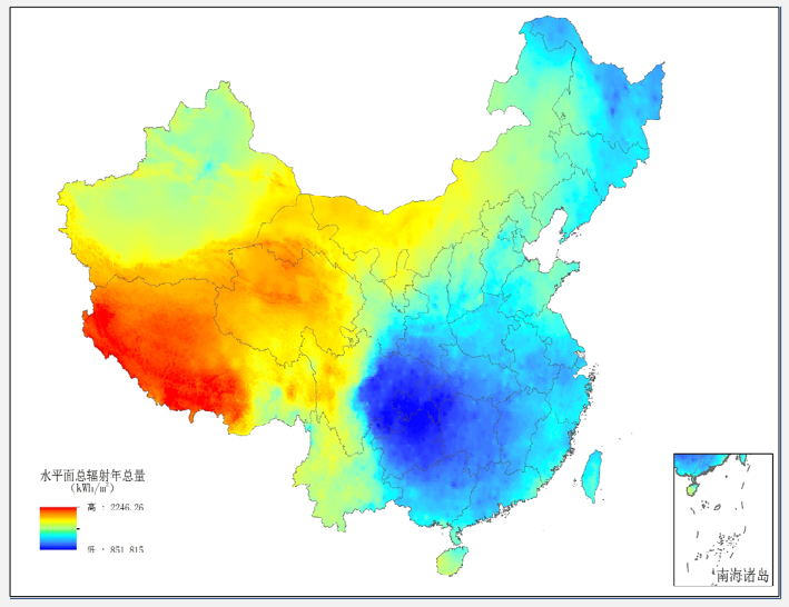 全国太阳能资源分布图 来源:中国气象局风能太阳能中心 根据