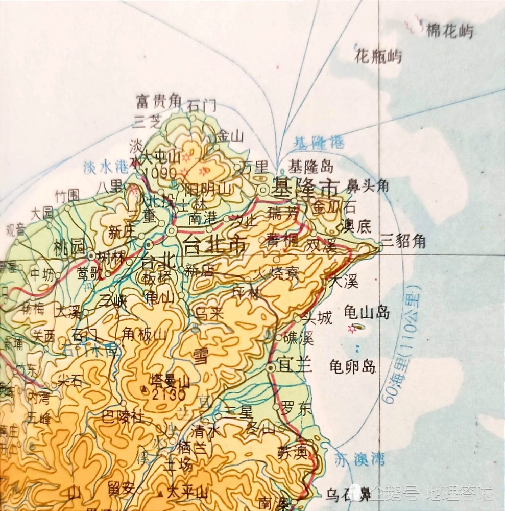 我国台湾省台湾岛北部地形图台湾省北部地形多山地和丘陵,主要由雪山