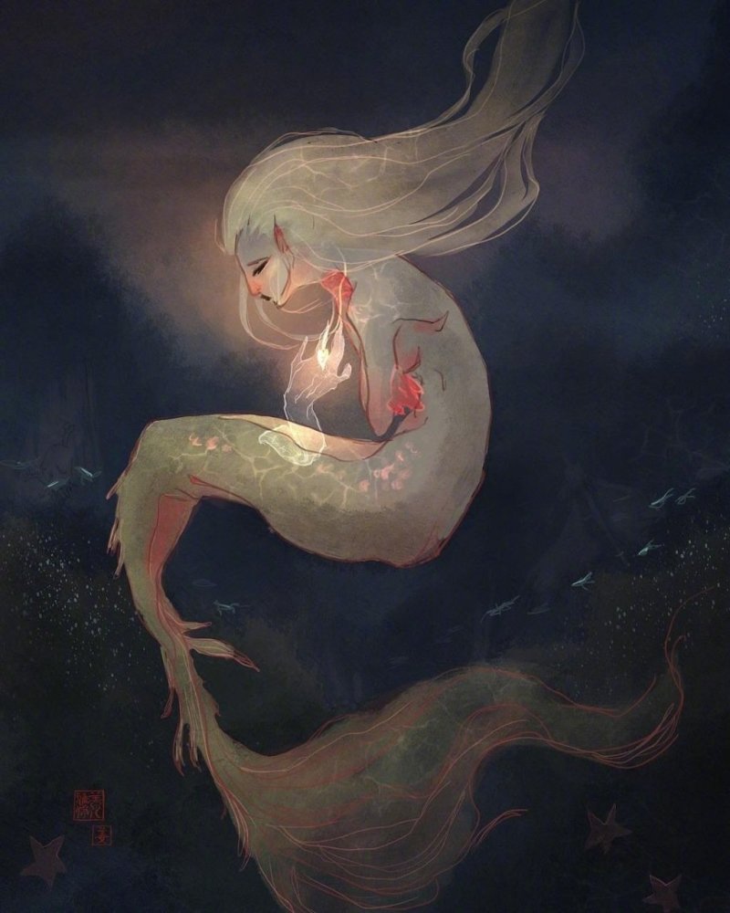 国风神话风格的人物插画充满鬼魅般凛冽的美感