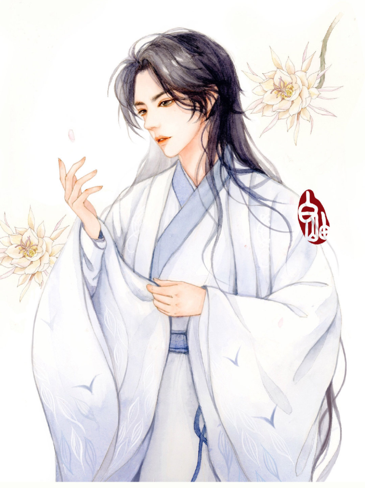 古风美男子手绘插画,插画师 白岫