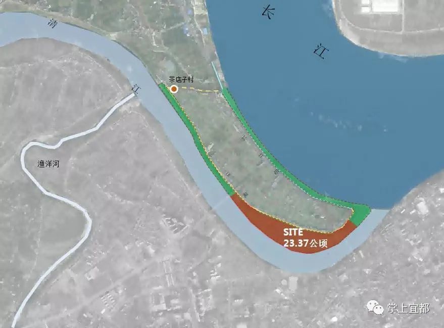 交汇地清江堤外一桥至二桥区域位于三江半岛片区鲟龙湾滨江公园项目宜