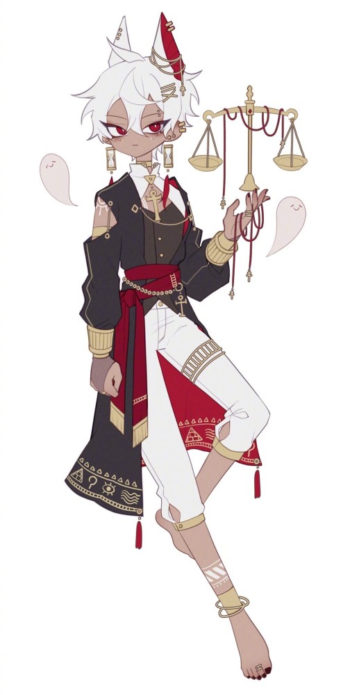 外国画师二次元角色设计:拉小提琴的狼人少年,神话里的阿努比斯