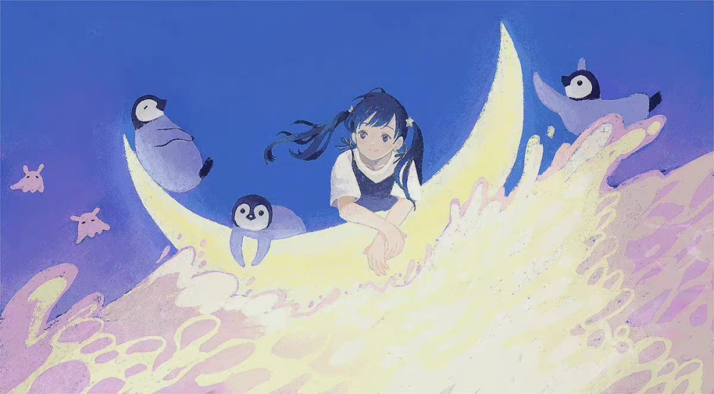 治愈系插画之女孩与企鹅