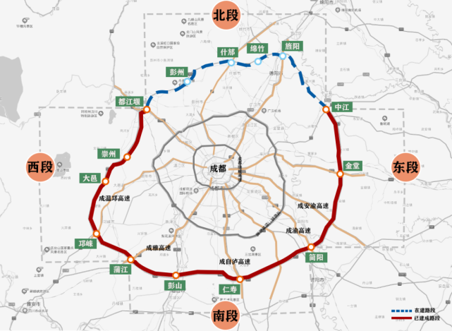 成都经济区环线高速公路示意图