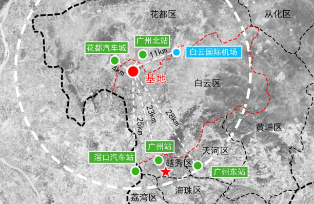 项目地块四周均为规划道路,北邻白云六线,花莞高速(共线),南邻雄丰路