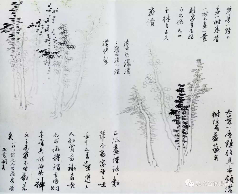 经典范本清龚贤绘课徒画稿树法