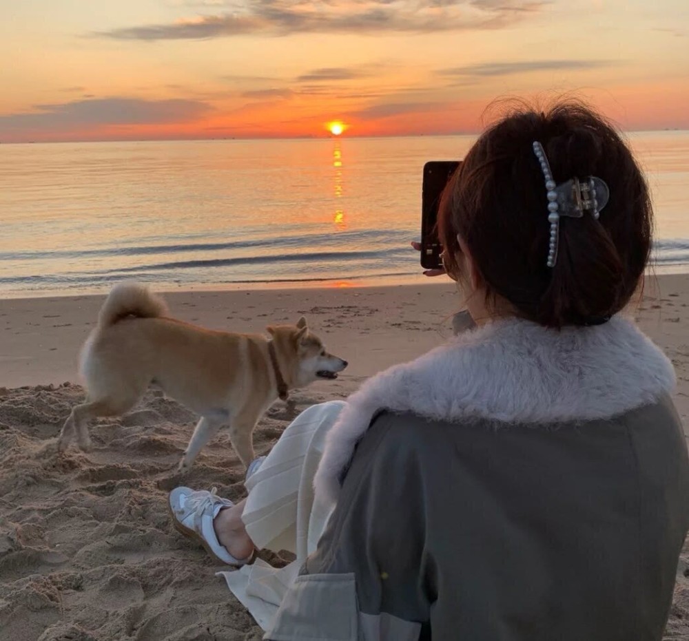 超甜美的海边背影女生头像