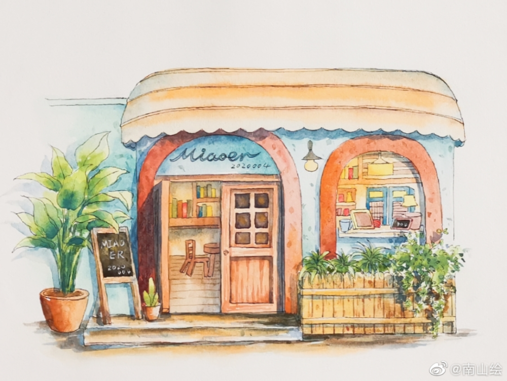 手绘钢笔淡彩小房子,温馨治愈的小插画,画师南山绘