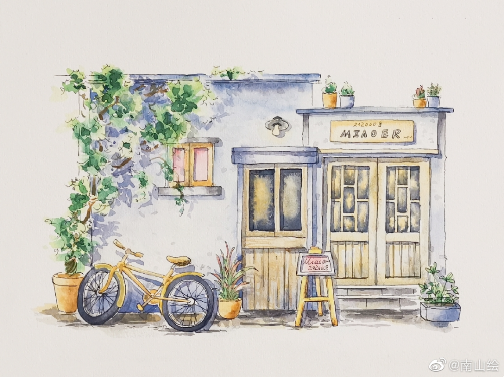 手绘钢笔淡彩小房子,温馨治愈的小插画,画师南山绘