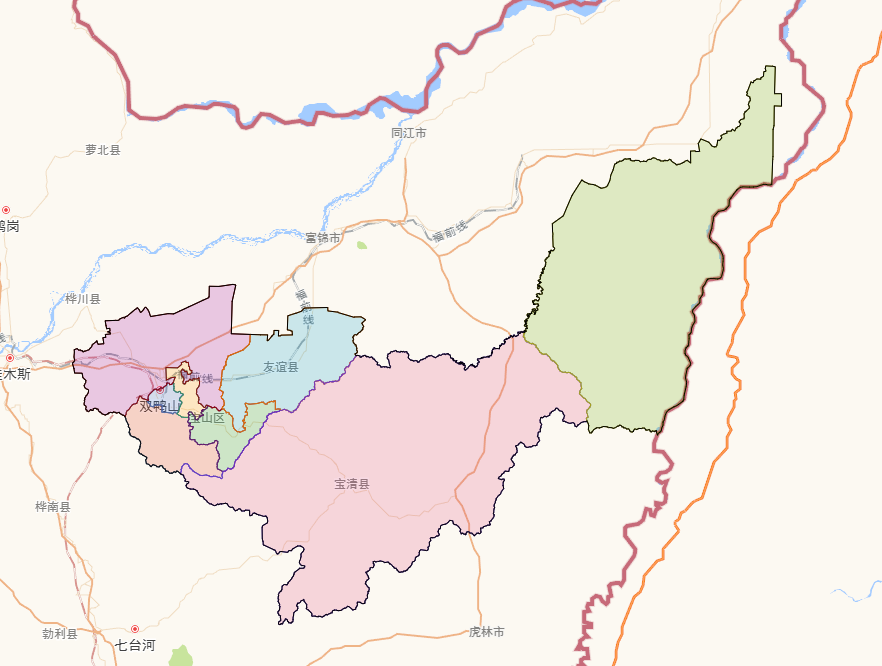 双鸭山市人口分布图:尖山区26.24万,饶河县13.05万