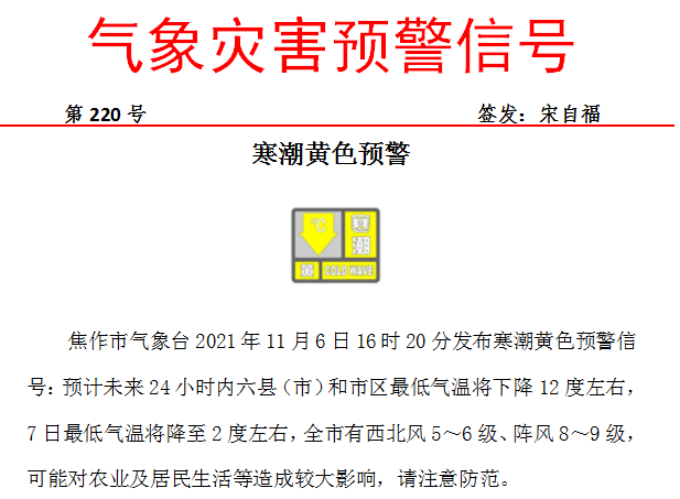 焦作发布气象灾害预警!寒潮狂袭,气温跌至冰点!