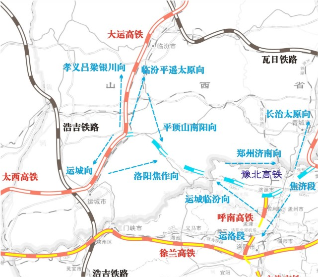 安阳已经有了山西山东的瓦日铁路,濮阳新乡已经有了郑济通道;现在唯有