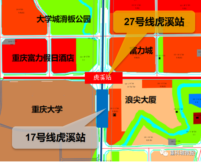 3号出入口及2号无障碍电梯位于车站西南侧,沿大学城南路设于重庆大学