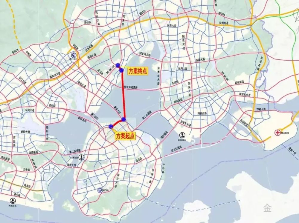 区 路线主线南起机场北路 下穿机场隧道 于同安美峰公园东南侧上岸 并