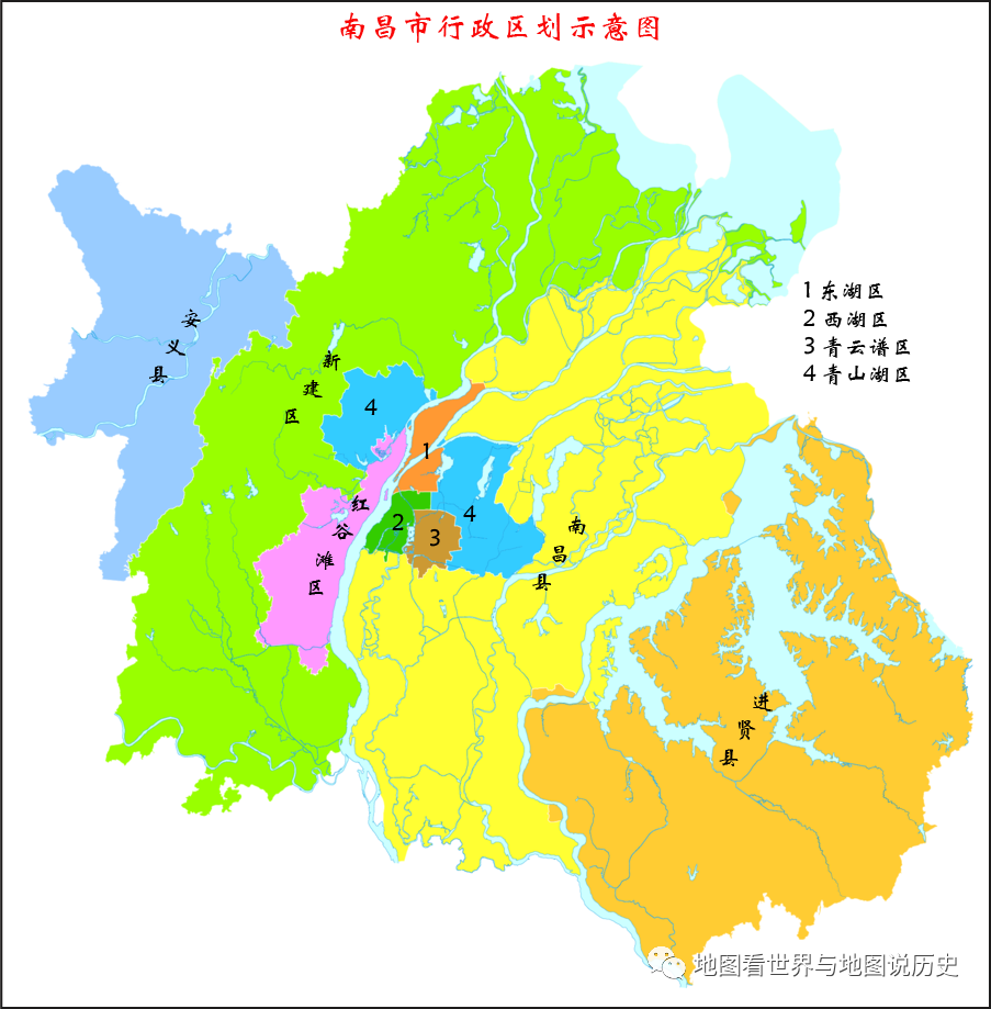 南昌市行政区划图——南昌6区3县的地名来历