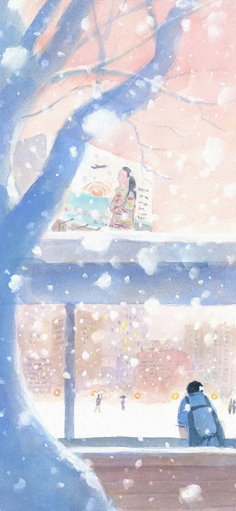 画中的雪世界温暖冬日卡通背景壁纸