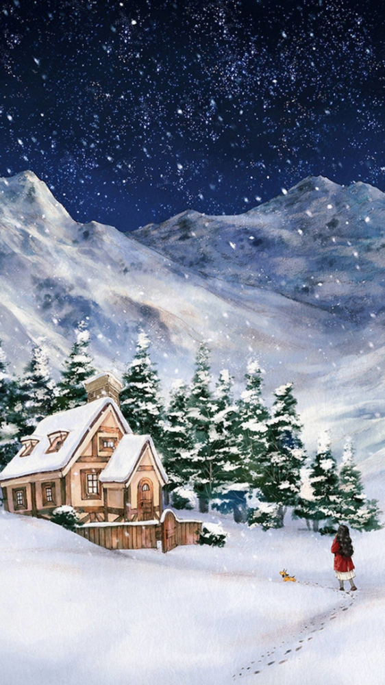 画中的雪世界温暖冬日卡通背景壁纸