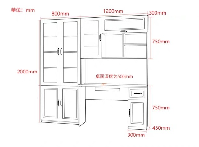 隔板尺寸:书柜隔板的固层高度不可低于220mm,隔板固层高度一般挑选300