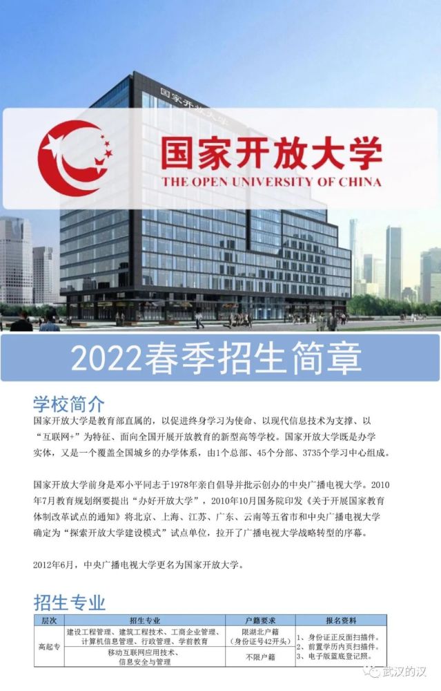 国家开放大学2022年春招生简章