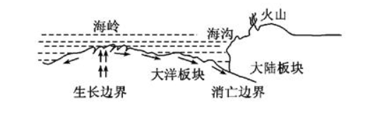 在海岸上形成海岸山脉,在洋壳物质流失区域,形成海沟