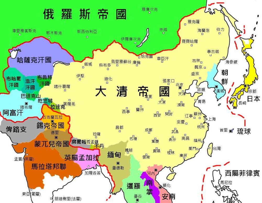 俄罗斯版明清地图从各方面角度展示了清朝和俄罗斯领土争夺之路