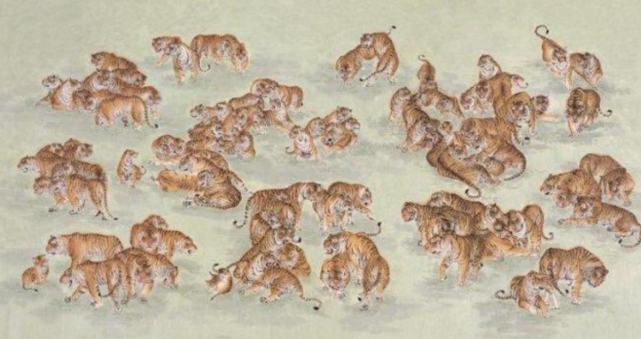 比如北宋画中巨擘李公麟的《百虎图》,明代才子唐寅的《猛虎下山图