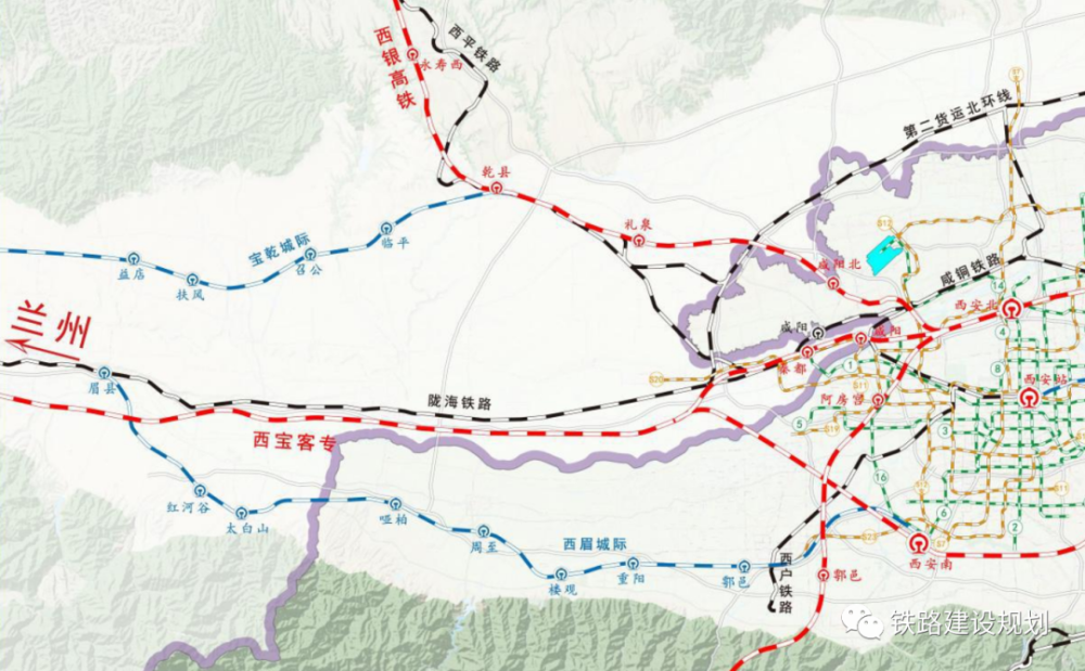原先的一条环线规划取消,拆分为两条铁路:西安至乾县段仍借用西银高铁