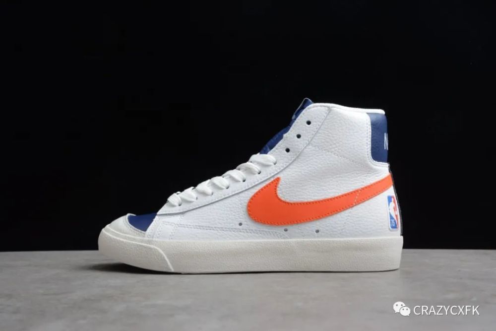 耐克开拓者nikeblazermid77联名nba75周年白蓝橙尼克斯高帮板鞋