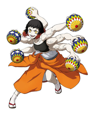 朱纱丸为手球之鬼,使用手球作为武器战斗,能够变出六只手臂来增加操控