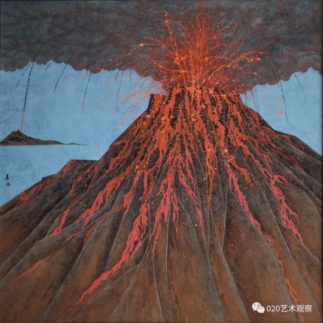 梁嘉佩火山岩彩画150cm×150cm