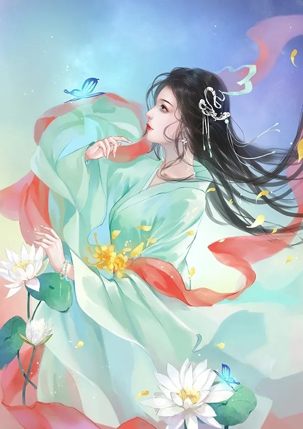 动漫壁纸绿衣古风小仙子