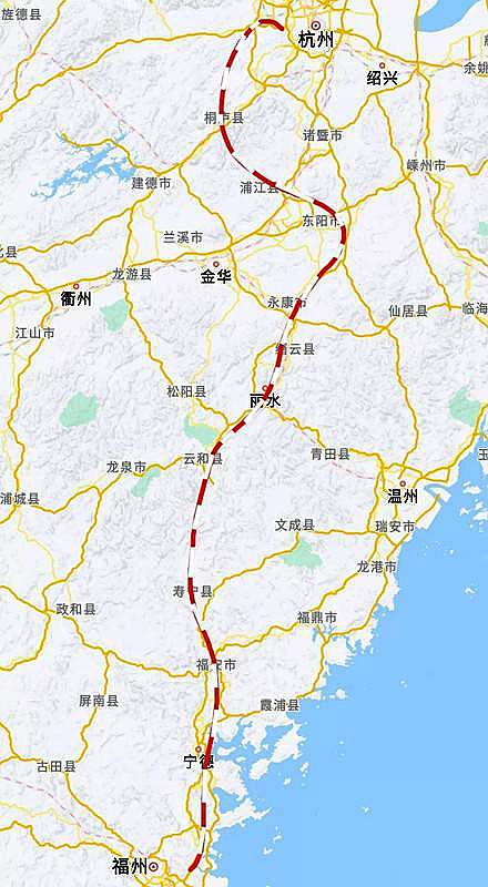 然后转合福高铁至福州,全程都是设计时速350km/h的高铁线路