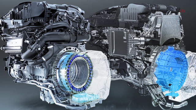 另外一种布局是isg电机, 这种电机的转子,直接和发动机曲轴相连,一般