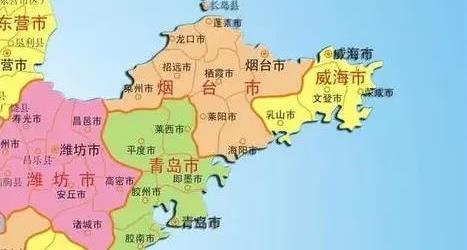 从地图上看,威海市的辖区面积比较小,烟台面积比较大.