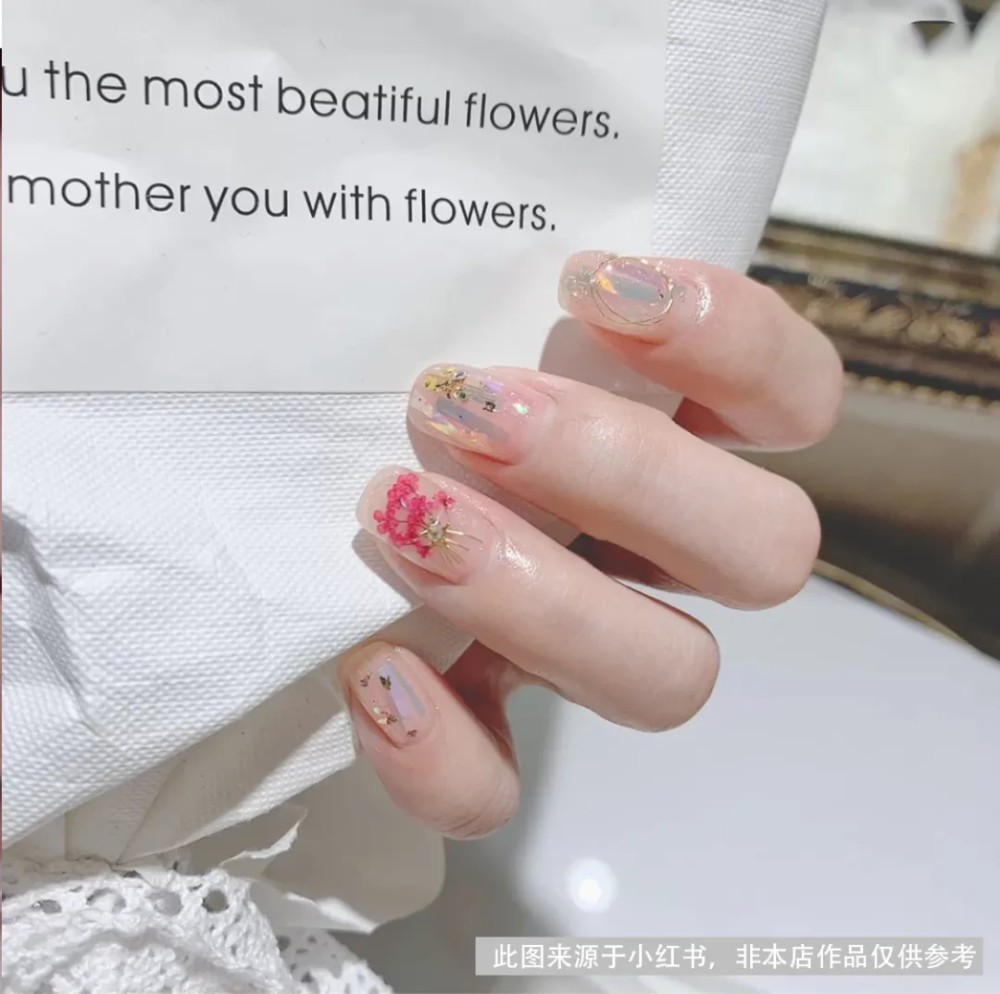 网红霓虹镭射贴纸 干花美甲
