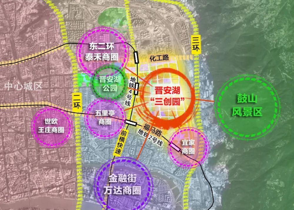 晋安湖三创园区位示意图一个城市新区的迅速崛起,科学的规划,政府的