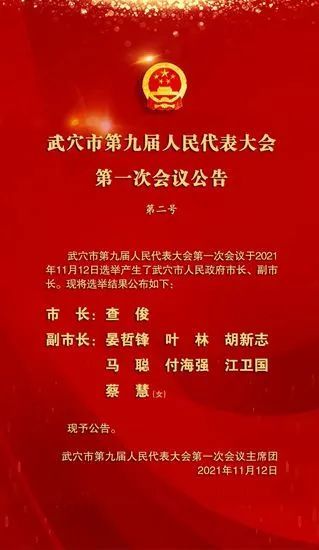 武穴市第九届人民代表大会第一次会议,选举产生新一届市政府领导班子