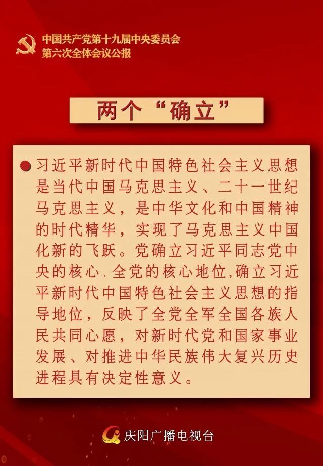 【微海报】十九届六中全会公报:两个"确立"