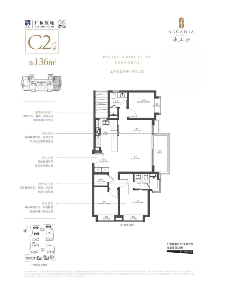 「仁恒·海上源二期户型分布图」 「c1户型129-131㎡ 75套」 线上