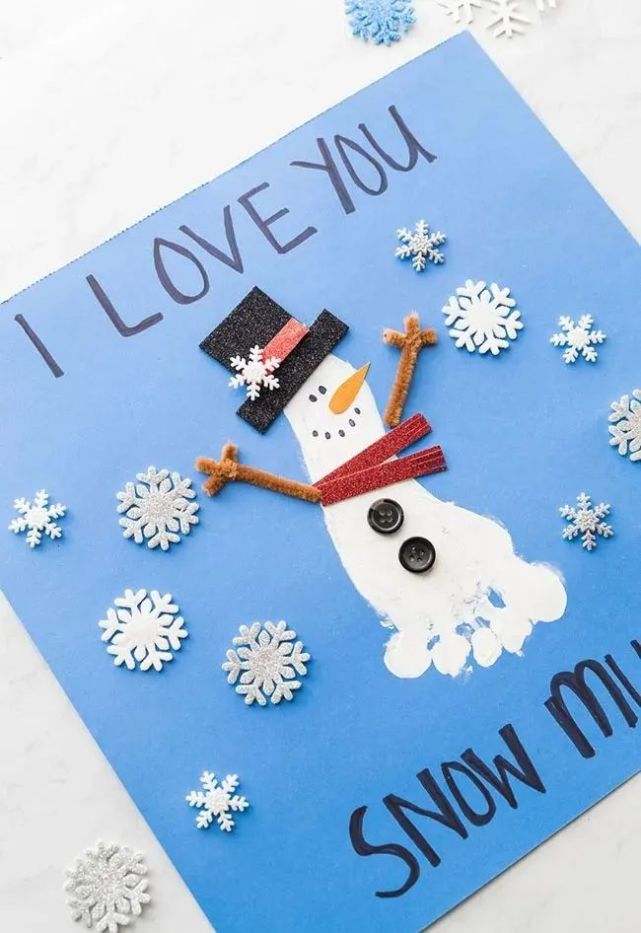 送给老师,朋友或者父母都很好哦学着文中创意,作一幅雪人拼贴画用