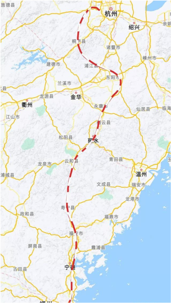 杭州至福州高铁经过丽水和宁德设计时速350kmh