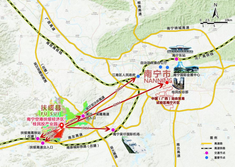 南宁临空经济示范区桂民投生态产业园区位图目前,产业园内部路网建设