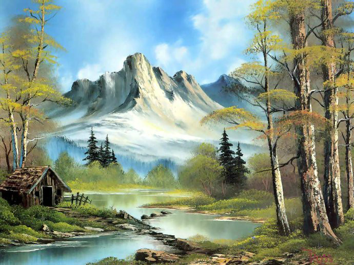 美国当代最富盛名的自然主义绘画大师bobross风景油画