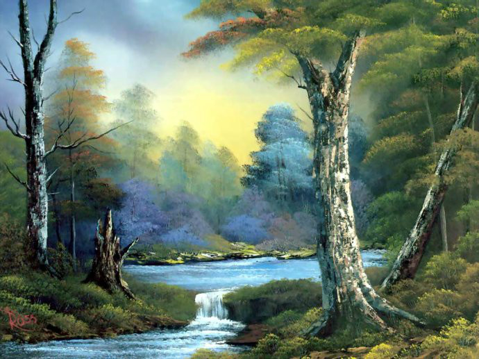 美国当代最富盛名的自然主义绘画大师bobross风景油画