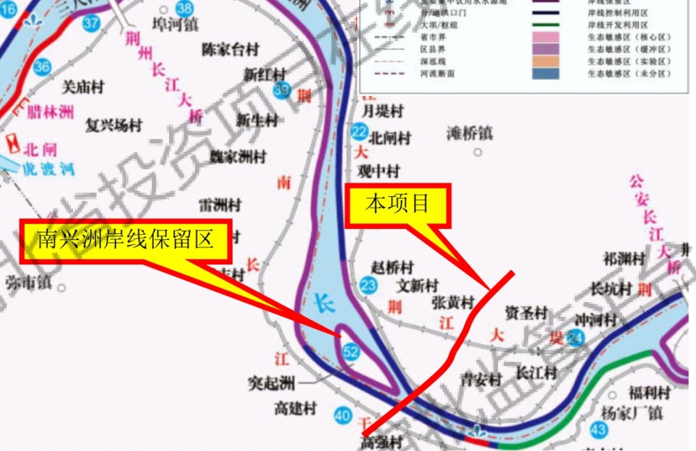 跨荆监一级公路,荆江大堤后于窑头埠北侧设置观音寺长江大桥至公安县