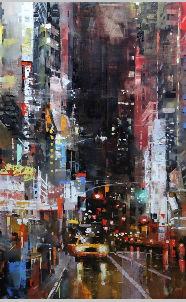 油画风景城市夜景画师marklague