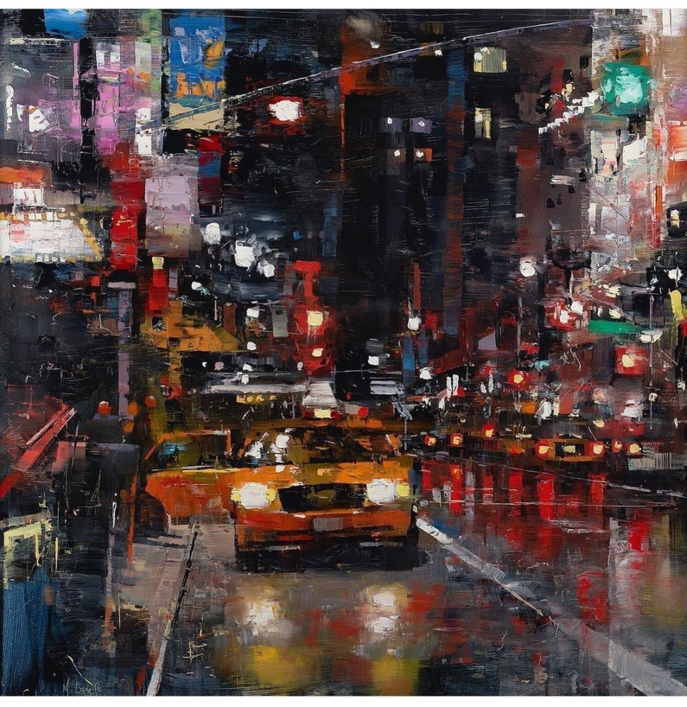 油画风景城市夜景画师marklague