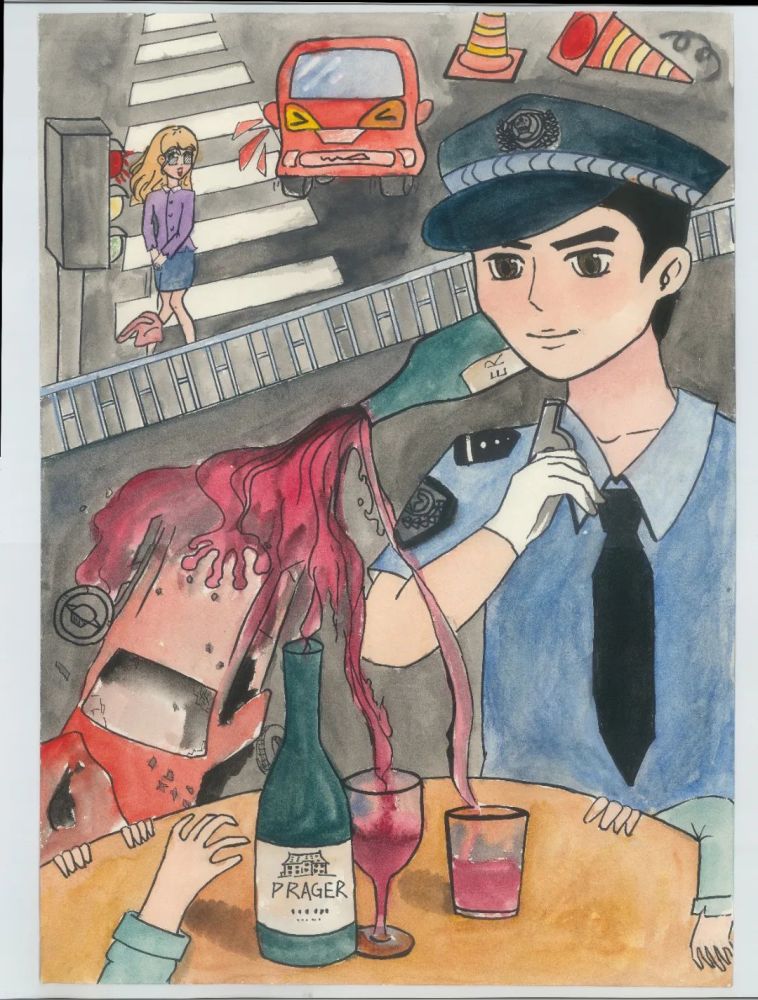 陈心婧 八年一班 《交通安全人人有责》 上下滑动可查看"中学绘画组"