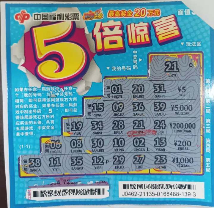 5倍惊喜!宁波幸运儿收获刮刮乐20万元大奖